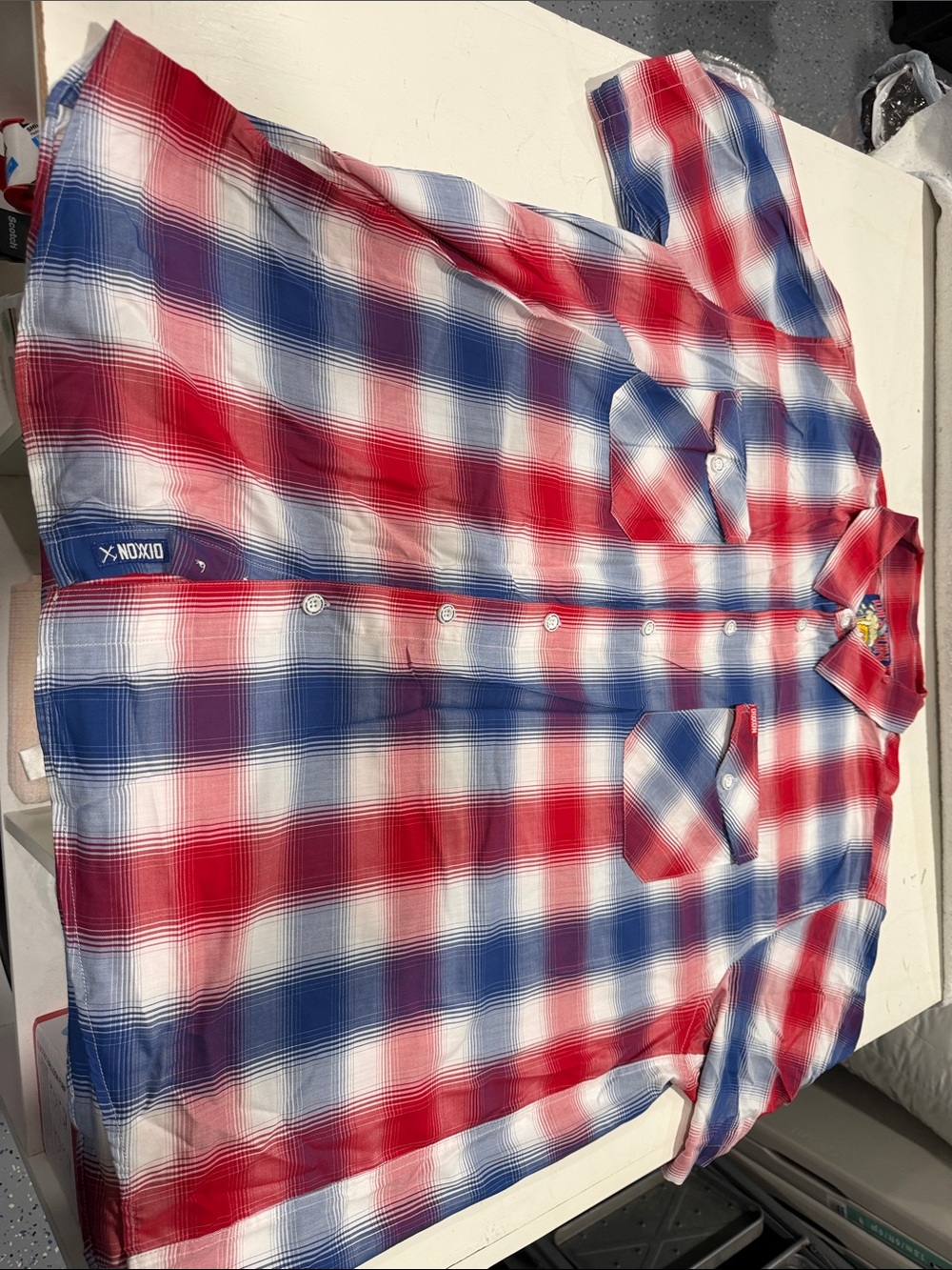 DIXXON Red, White & Blue Plaid Casual Button-Down Shirt